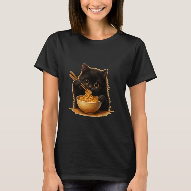 Anime Kawaii Cat Eating Ramen Noodles Kids Teen Gi T-Shirt (Front)