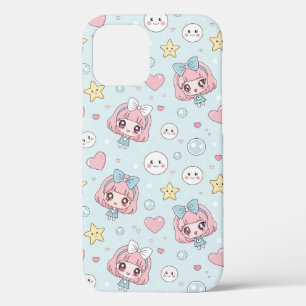 Anime Kawaii in Pastel Colors with Hearts and Star iPhone 12 Case