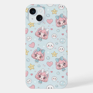 Anime Kawaii in Pastel Colors with Hearts and Star iPhone 15 Plus Case