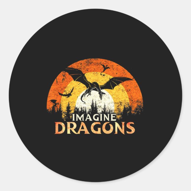 Anime Kawaii Mythical Fantasy Dragons Imagine Vint Classic Round Sticker (Front)