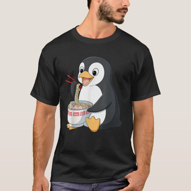Anime Kawaii Penguin Eating Ramen Noodle Gifts Men T-Shirt (Front)