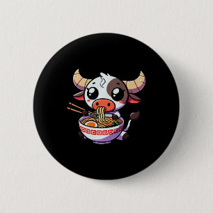 Anime Kawaii Texas Cow Eating Ramen Clothing Noodl 6 Cm Round Badge