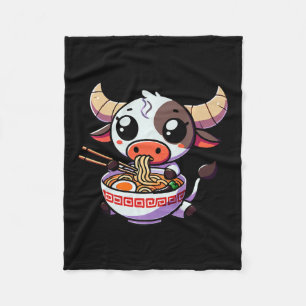 Anime Kawaii Texas Cow Eating Ramen Clothing Noodl Fleece Blanket