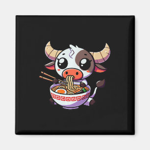 Anime Kawaii Texas Cow Eating Ramen Clothing Noodl Magnet