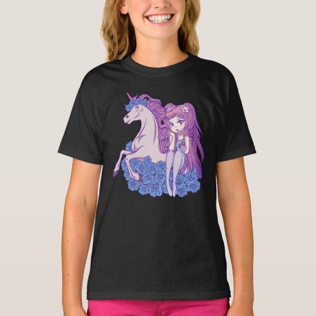 Anime Kawaii Unicorn Pastel Girl T-Shirt (Front)
