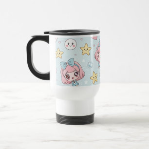 Anime Kawaii with Hearts and Stars Travel Mug