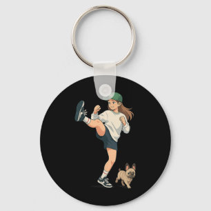 Anime Kickboxer Walking French Bulldog Streetwear Key Ring