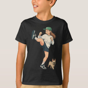 Anime Kickboxer Walking French Bulldog Streetwear T-Shirt