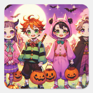 Anime Kid's Halloween Square Sticker