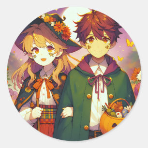 Anime Kid's in Halloween Costumes Classic Round Sticker