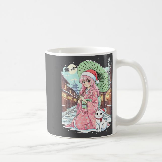 Anime Kimono Girl Christmas Japan Cat Xmas Japan A Coffee Mug (Right)
