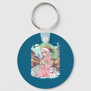 Anime Kimono Girl Christmas Japan Cat Xmas Japan A Key Ring