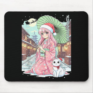 Anime Kimono Girl Christmas Japan Cat Xmas Japan A Mouse Mat