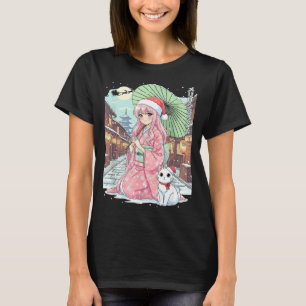 Anime Kimono Girl Christmas Japan Cat Xmas Japan A T-Shirt