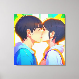 Anime Kiss   Boy and Girl in Love Canvas Print