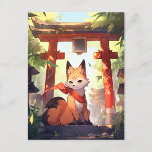 Anime Kitsune Cute Fox Fantasy Art Postcard