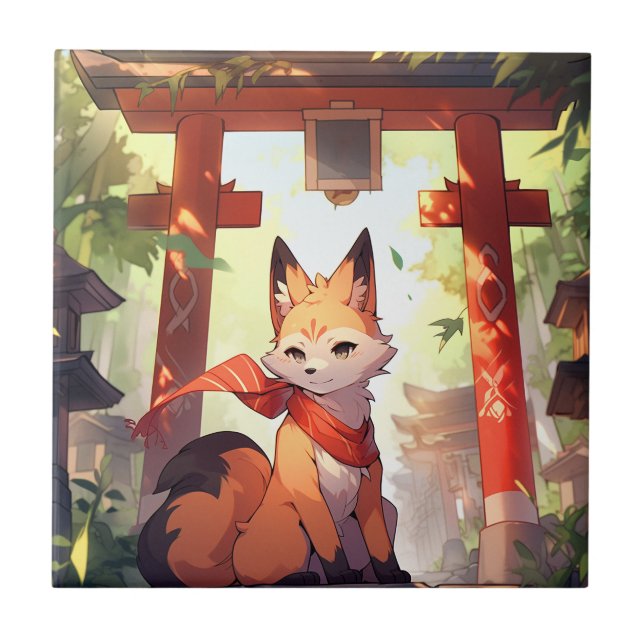 Anime Kitsune Cute Fox Fantasy Art Tile (Front)