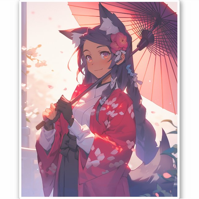 Anime Kitsune Girl Cute Fox Fantasy Art (Front)