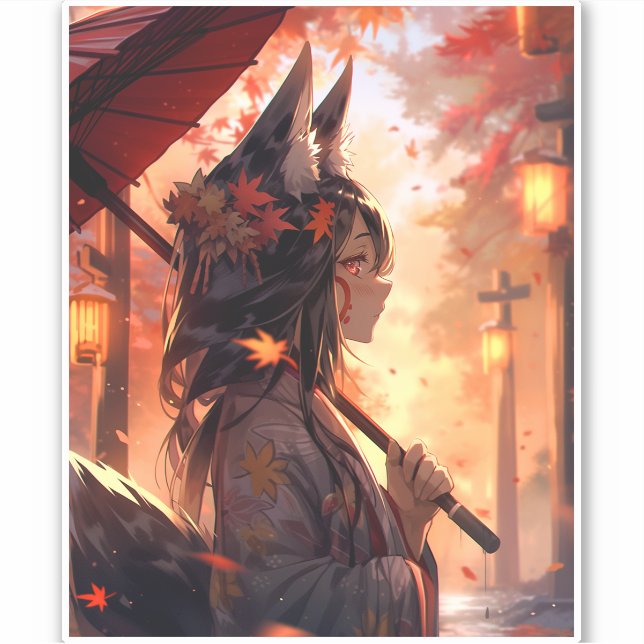 Anime Kitsune Girl Cute Fox Fantasy Art (Front)