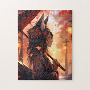 Anime Kitsune Girl Cute Fox Fantasy Art Jigsaw Puzzle