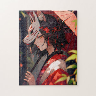 Anime Kitsune Girl Cute Fox Fantasy Art Jigsaw Puzzle