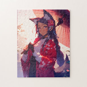 Anime Kitsune Girl Cute Fox Fantasy Art Jigsaw Puzzle