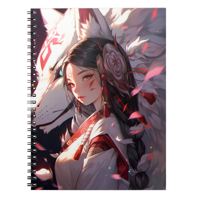 Anime Kitsune Girl Cute Fox Fantasy Art Notebook (Front)