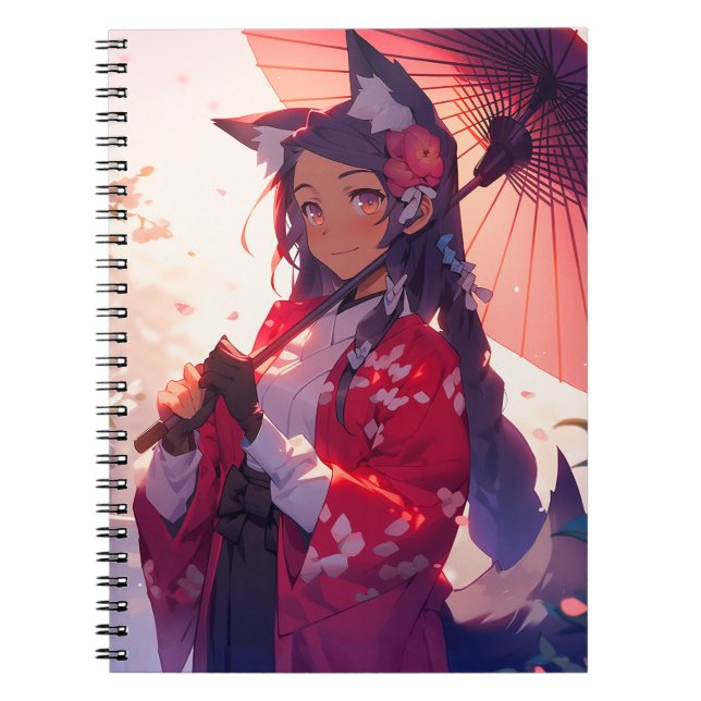 Anime Kitsune Girl Cute Fox Fantasy Art Notebook (Front)
