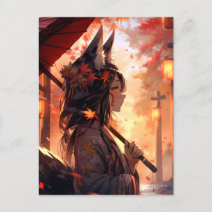 Anime Kitsune Girl Cute Fox Fantasy Art Postcard