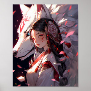 Anime Kitsune Girl Cute Fox Fantasy Art Poster