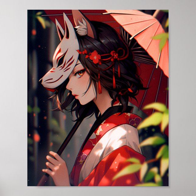 Anime Kitsune Girl Cute Fox Fantasy Art Poster (Front)