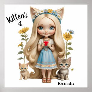 Anime Kittens Cats 4 Kamala sweet kids Custom Poster