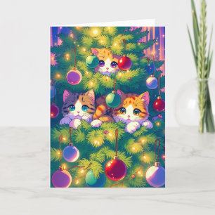 Anime Kitty in a Christmas Tree Holiday Card