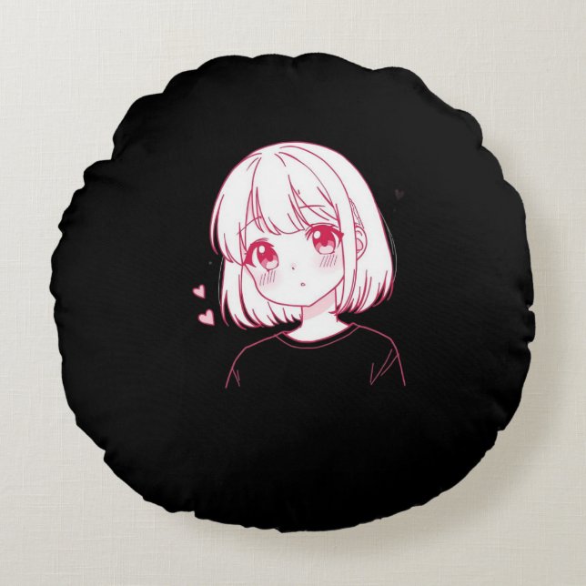 "Anime Love Vibes" Round Cushion (Front)