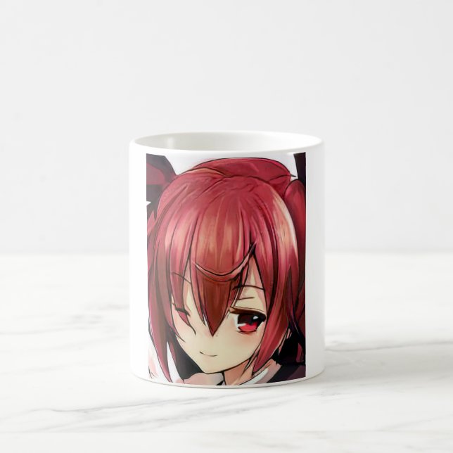 Anime magenta-haired girl magenta eyes Coffee Mug (Center)