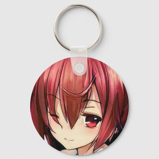 Anime magenta-haired girl magenta eyes keychain (Front)