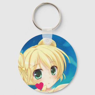 Anime manga blonde green-eyed girl heart  key ring