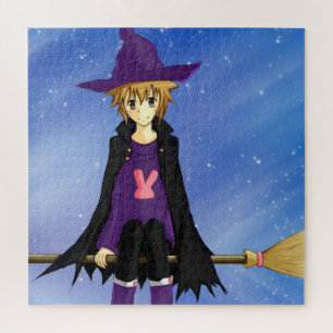 Anime manga boy with purple hat and cape jigsaw puzzle