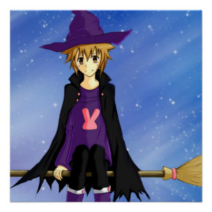Anime manga boy with purple hat and cape poster
