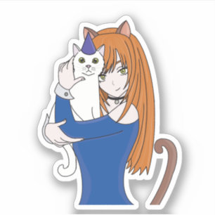 Anime Manga Girl and Cat