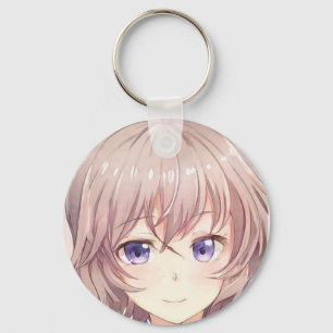 Anime manga girl smiling brown hair violet eyes  key ring