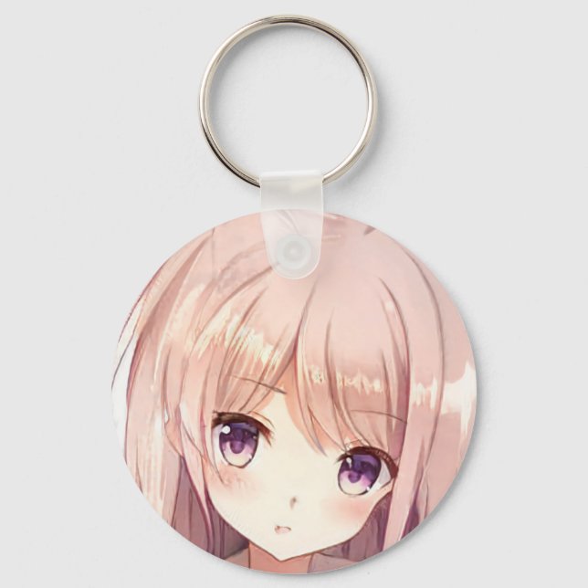 Anime manga girl strawberry blonde curious lilac  key ring (Front)