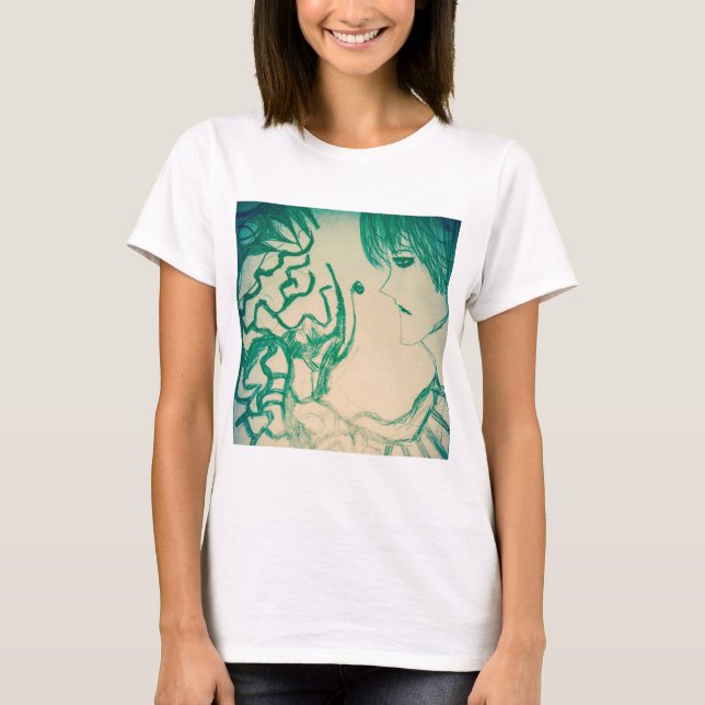 anime manga green monster with sad guy T-Shirt (Front)