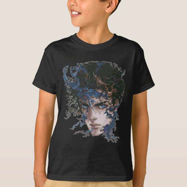 Anime Manga Motif Blue-eyes Art Anime  T-Shirt (Front)