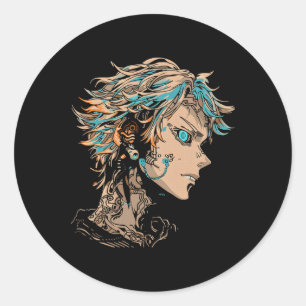 Anime Manga Motif Blue-eyes Illustration Anime  Classic Round Sticker