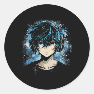 Anime Manga Motif Headphone Artwork Anime  Classic Round Sticker