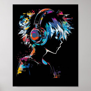 Anime Manga Motif Headphone Illustration Anime  Poster