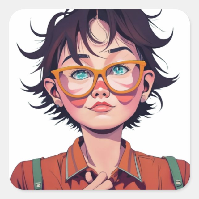 Anime manga pop art lovers face characters cartoon square sticker (Front)