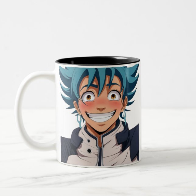 Anime manga pop art lovers face laughs characters  Two-Tone coffee mug (Left)