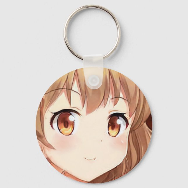 Anime manga smiling girl golden brown hair amber  key ring (Front)